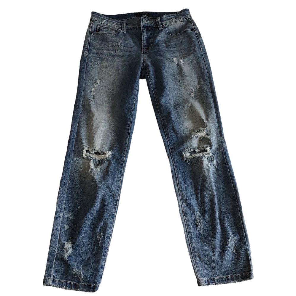 Judy Blue Size 7/28 Relaxed Fit Blue Distressed Bleach Splatter Jeans